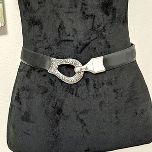 Chico's Genuine Leather Black and Silver Tone Adjustable Belt Size S/M